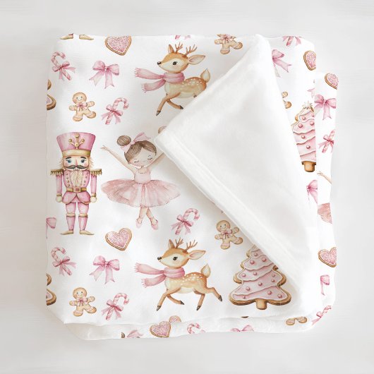 Pink Christmas Nutcracker Fleece Blanket Deken