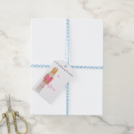 Pink Christmas Nutcracker Holiday Lights Cadeaulabel (Met Touw)