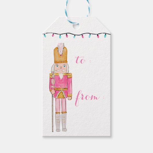 Pink Christmas Nutcracker Holiday Lights Cadeaulabel (Voorkant)