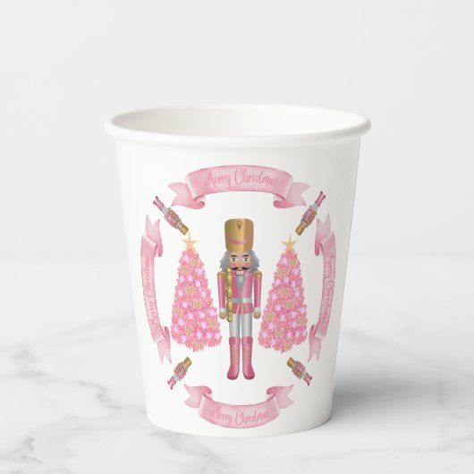 Pink Christmas Nutcracker Paper Cup Papieren Bekers (Achterkant)