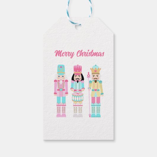 Pink Christmas Nutcracker Pastel Personalized Name Cadeaulabel (Achterkant)