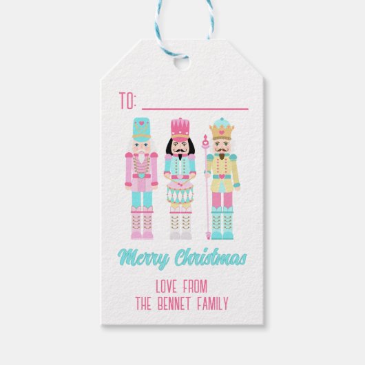 Pink Christmas Nutcracker Pastel Personalized Name Cadeaulabel (Voorkant)