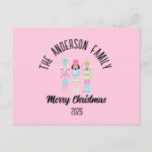 Pink Christmas Nutcracker Pastel Personalized Name Feestdagenkaart (Voorkant)