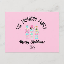 Pink Christmas Nutcracker Pastel Personalized Name Feestdagenkaart