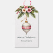 Pink Christmas Ornament Holiday Cadeaulabel (Voorkant)
