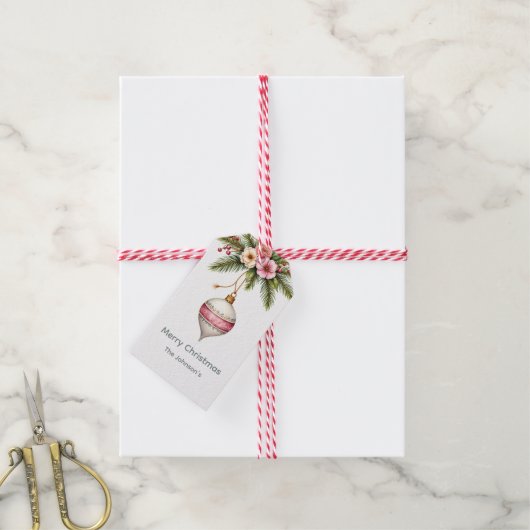 Pink Christmas Ornament Holiday Cadeaulabel (Met Touw)