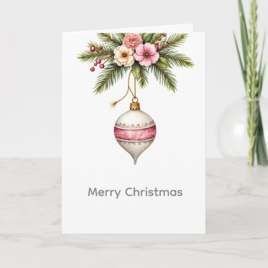 Pink Christmas Ornament Holiday Card Feestdagen Kaart (Voorkant)