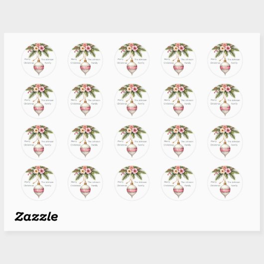 Pink Christmas Ornament Holiday Ronde Sticker (Vel)