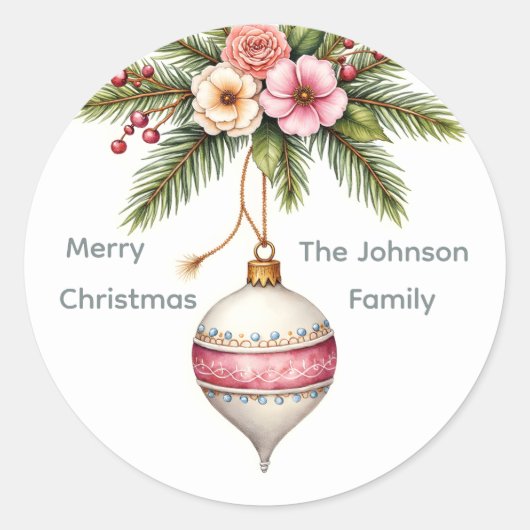 Pink Christmas Ornament Holiday Ronde Sticker (Voorkant)