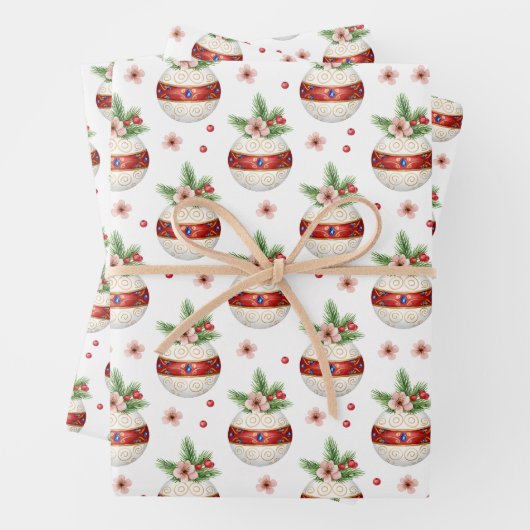 Pink Christmas Ornament Inpakpapier Vel (In situ)
