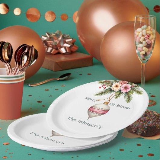 Pink Christmas Ornament Papieren Bordje (Multi)