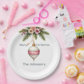 Pink Christmas Ornament Papieren Bordje (Feest)