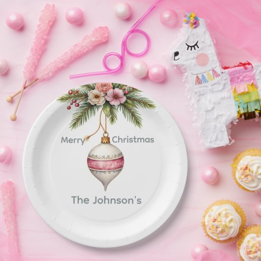 Pink Christmas Ornament Papieren Bordje (Feest)