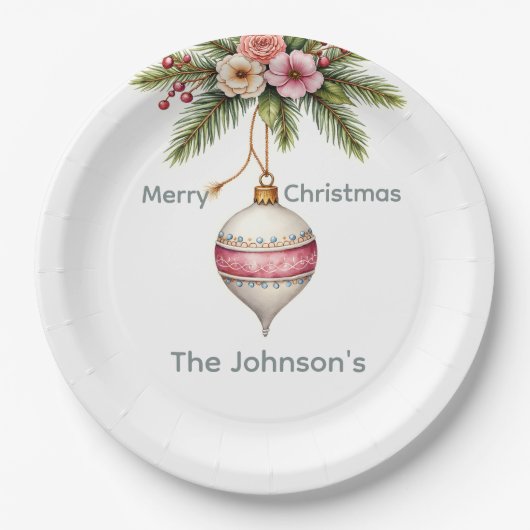 Pink Christmas Ornament Papieren Bordje (Voorkant)