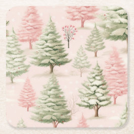 Pink Christmas Paper Coaster Kartonnen Onderzetters