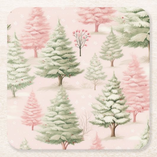 Pink Christmas Paper Coaster Kartonnen Onderzetters (Voorkant)