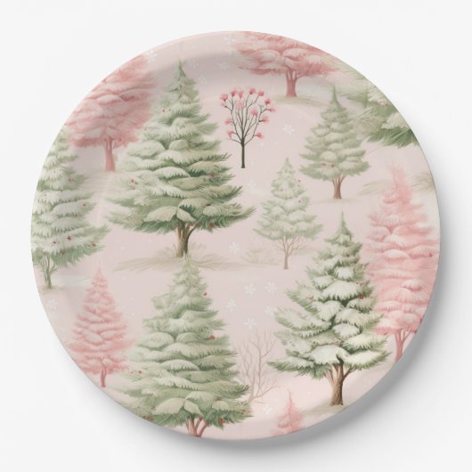 Pink Christmas Paper Plates Papieren Bordje (Voorkant)