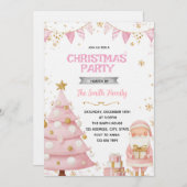 Pink Christmas Party Invitation Kaart (Voorkant / Achterkant)