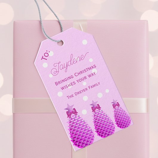 Pink Christmas Pine Cones Personalized  Cadeaulabel