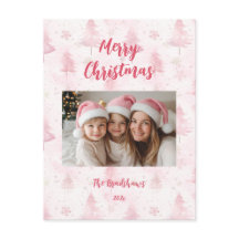 Pink Christmas Pine Trees Photo Holiday Postcard