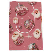 Pink Christmas Retro Santa Gift Bag Medium Cadeauzakje (Voorkant)