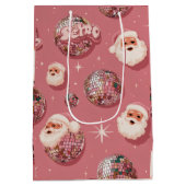 Pink Christmas Retro Santa Gift Bag Medium Cadeauzakje (Achterkant)