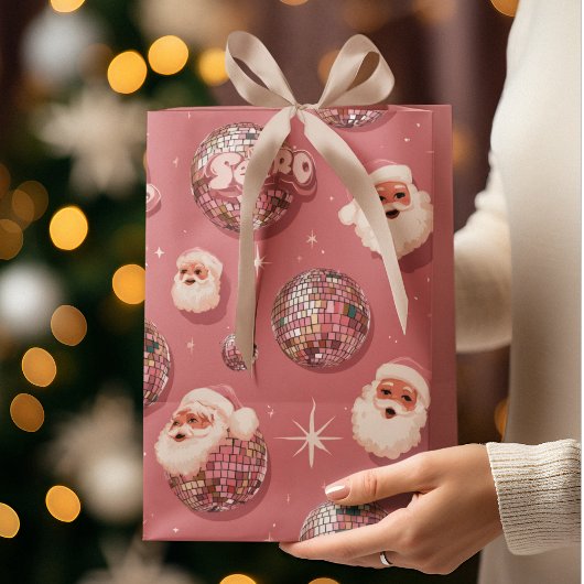 Pink Christmas Retro Santa Gift Bag Medium Cadeauzakje