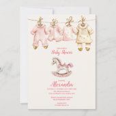 Pink Christmas Rocking Horse Baby shower Kaart (Voorkant)