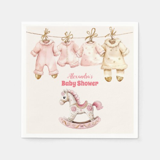 Pink Christmas Rocking Horse Baby shower Servet (Voorkant)