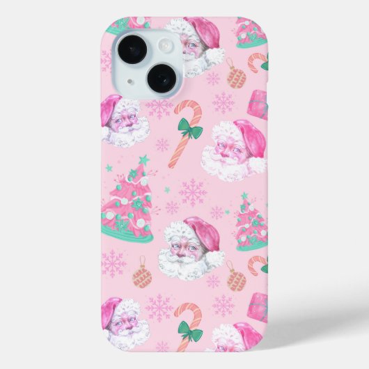 Pink Christmas Santa Clau & Tree Seamless Pattern Case-Mate iPhone Case (Achterkant)