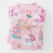 Pink Christmas Santa Clau & Tree Seamless Pattern Inpakpapier Vel (In situ)
