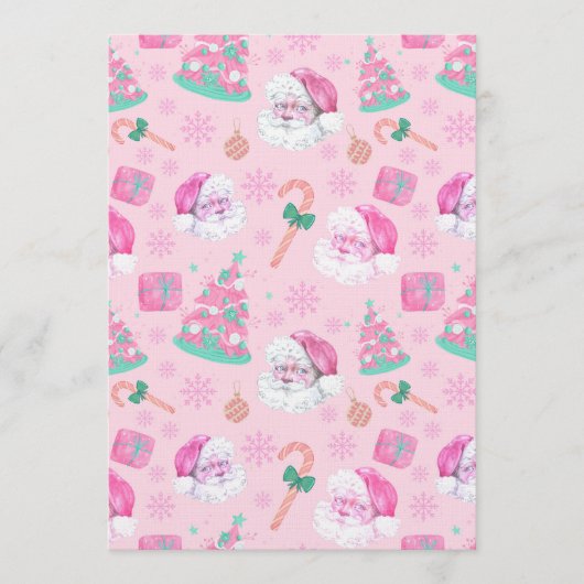 Pink Christmas Santa Clau & Tree Seamless Pattern Kaart (Voorkant)