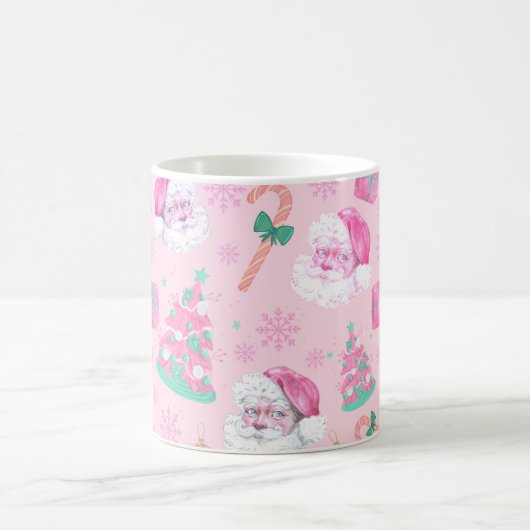 Pink Christmas Santa Clau & Tree Seamless Pattern Koffiemok (Center)