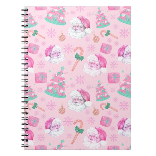 Pink Christmas Santa Clau & Tree Seamless Pattern Notitieboek (Voorkant)