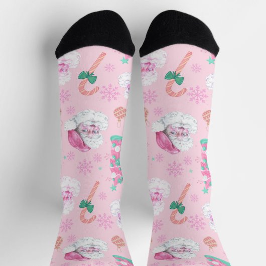 Pink Christmas Santa Clau & Tree Seamless Pattern Sokken (Top)