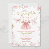 Pink Christmas Snowflake clothesline Baby Shower Kaart (Voorkant)