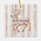 Pink Christmas Snowflakes Reindeer Keramisch Ornament (Voorkant)