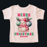 Pink Christmas Snowman Gepersonaliseerde naam<br><div class="desc">Pink Christmas Snowman Gepersonaliseerde naam peuter t shirt</div>