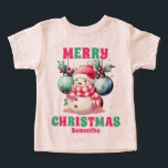 Pink Christmas Snowman Gepersonaliseerde naam<br><div class="desc">Pink Christmas Snowman Gepersonaliseerde naam peuter t shirt</div>