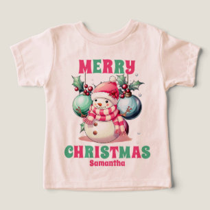 Pink Christmas Snowman Gepersonaliseerde naam