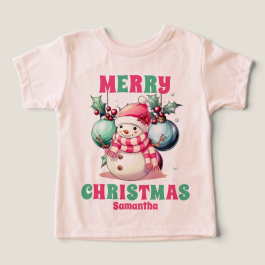 Pink Christmas Snowman Gepersonaliseerde naam (Design voorkant)
