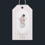Pink Christmas Snowman Gift Label Cadeaulabel<br><div class="desc">Voeg een vrolijk tintje toe aan uw vakantieverpakking met dit cadeau-label met een waterverf sneeuwman met een roze sjaal en een zwarte hoed op de top. Dit feestelijke label, dat zich afspeelt tegen zachte pastelstrepen, is ideaal voor kerstcadeaus, feestartikelen en seizoensgebonden inrichting. Een zoete en grillige manier om vakantievreugde te...</div>