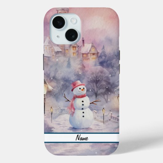 Pink Christmas Snowman Tough Case-Mate iPhone Case (Achterkant)