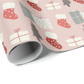 Pink Christmas Stockings Wrapping Paper  Cadeaupapier (Rol Hoek)