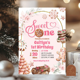 Pink Christmas Sweet One Winter Eerste Verjaardag Kaart