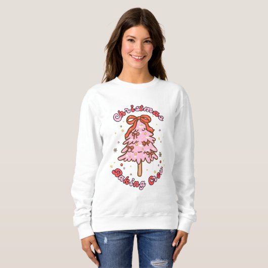 Pink Christmas Tree Baking Crew Sweatshirt (Voorkant volledig)