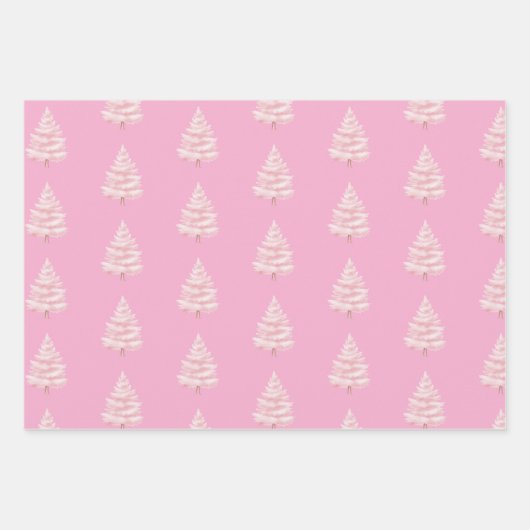 Pink Christmas Tree Gold Snowflakes Inpakpapier Vel (Voorkant 2)