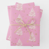 Pink Christmas Tree Gold Snowflakes Inpakpapier Vel (In situ)
