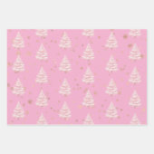 Pink Christmas Tree Gold Snowflakes Inpakpapier Vel (Voorkant)