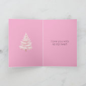 Pink Christmas Tree Gold Snowflakes Kaart (Binnen)